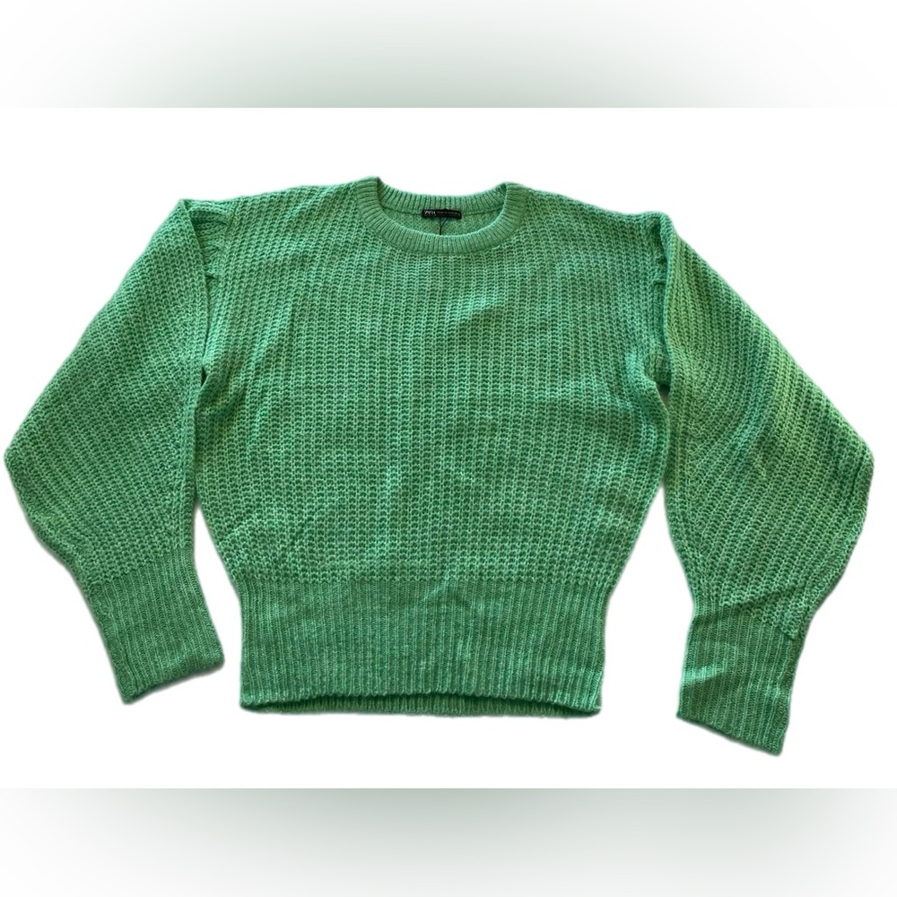 Zara Purl Knit balloon sleeve sweater  Green - Picture 2 of 10